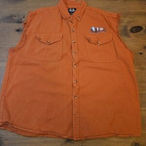 Biker Design USA Sturgis Button Up Shirt Men 4XL Orange Motorcycle Fray Cut Off